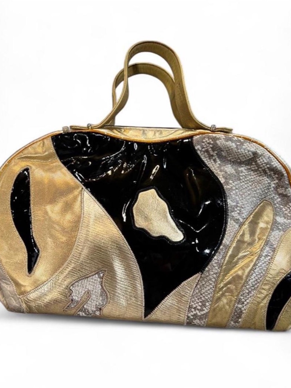 Vintage 1980’s Sharif Gold and Black Patchwork Women's Bag